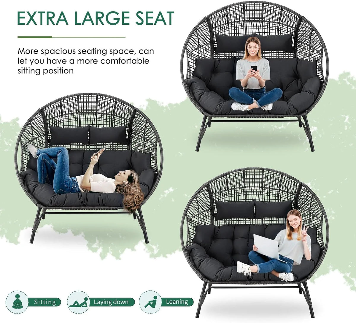 RADIATA 440 lb Outdoor Egg Chair with Foot Rest & Ottoman, Wicker Patio Egg Chair for Indoor or Garden, Beige