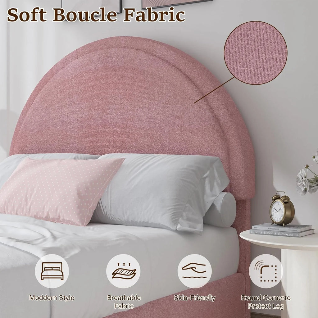 4 EVER WINNER Queen Size Bed Frame, Boucle Upholstered Bed Frame with Headboard, White Queen Bed Frame, White