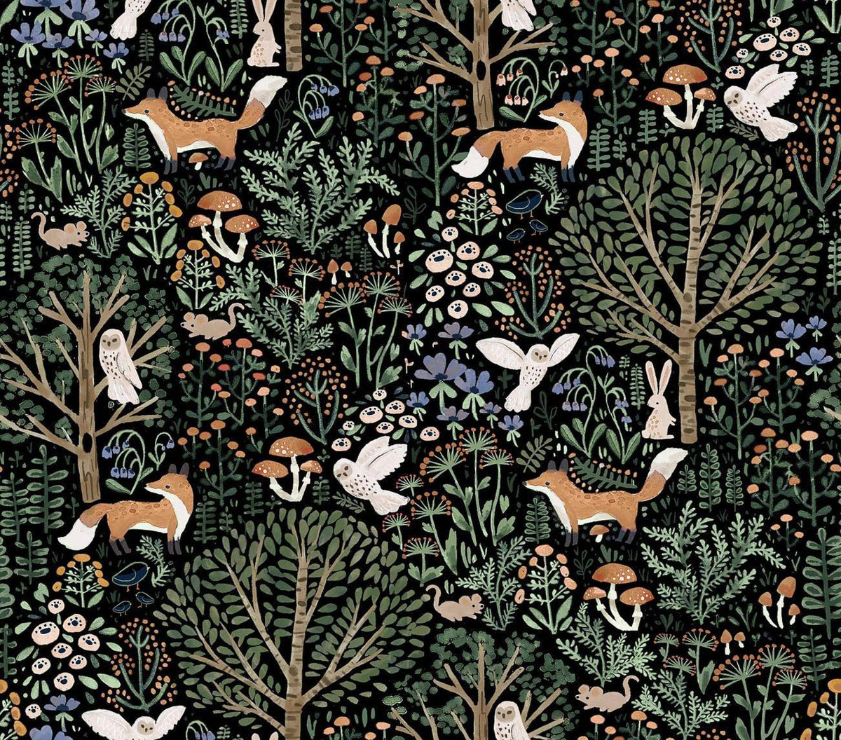 MuralPeel Fairy Forest Animals Mushroom Fox Owl Peel and Stick Wallpaper Self Adhesive Removable Easy Peel Off Stick on Wall Paper for Bedroom