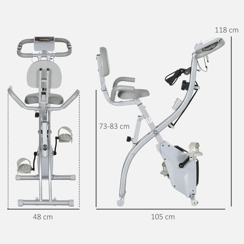 HOMCOM Faltbares Heimfahrrad mit 8 Stufen magnetischem Widerstand, verstellbarem Rückenlehne-Sattel, ergonomischen Griffen Schwarz Silber