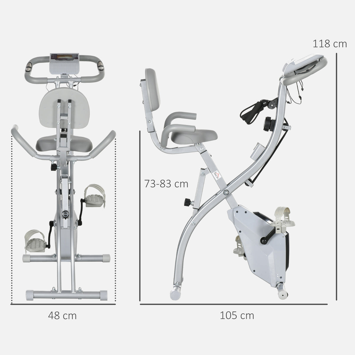 HOMCOM Faltbares Heimfahrrad mit 8 Stufen magnetischem Widerstand, verstellbarem Rückenlehne-Sattel, ergonomischen Griffen Schwarz Silber