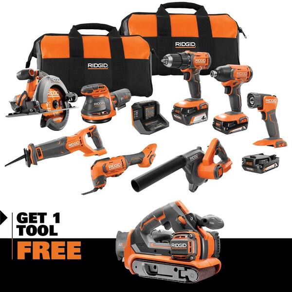18V Cordless 8-Tool Combo Kit with (3) Batteries. Charger. and Bag with 18V Belt Sander