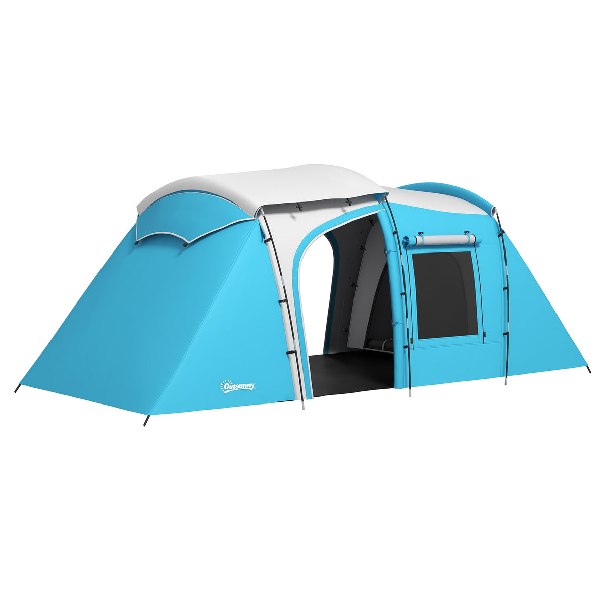 Outsunny Familien-Campingzelt 3-4 Personen 2 Schlafzimmer 4 Türen und 4 Fenstern, Transporttasche, Abmessungen 460L x 220B x 175H cm