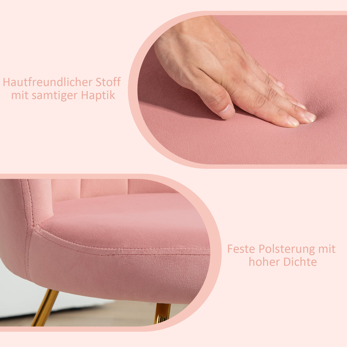 HOMCOM Polsterstuhl, Akzentstuhl mit Rückenlehne im Lotus-Design, Metallbeine, Rosa