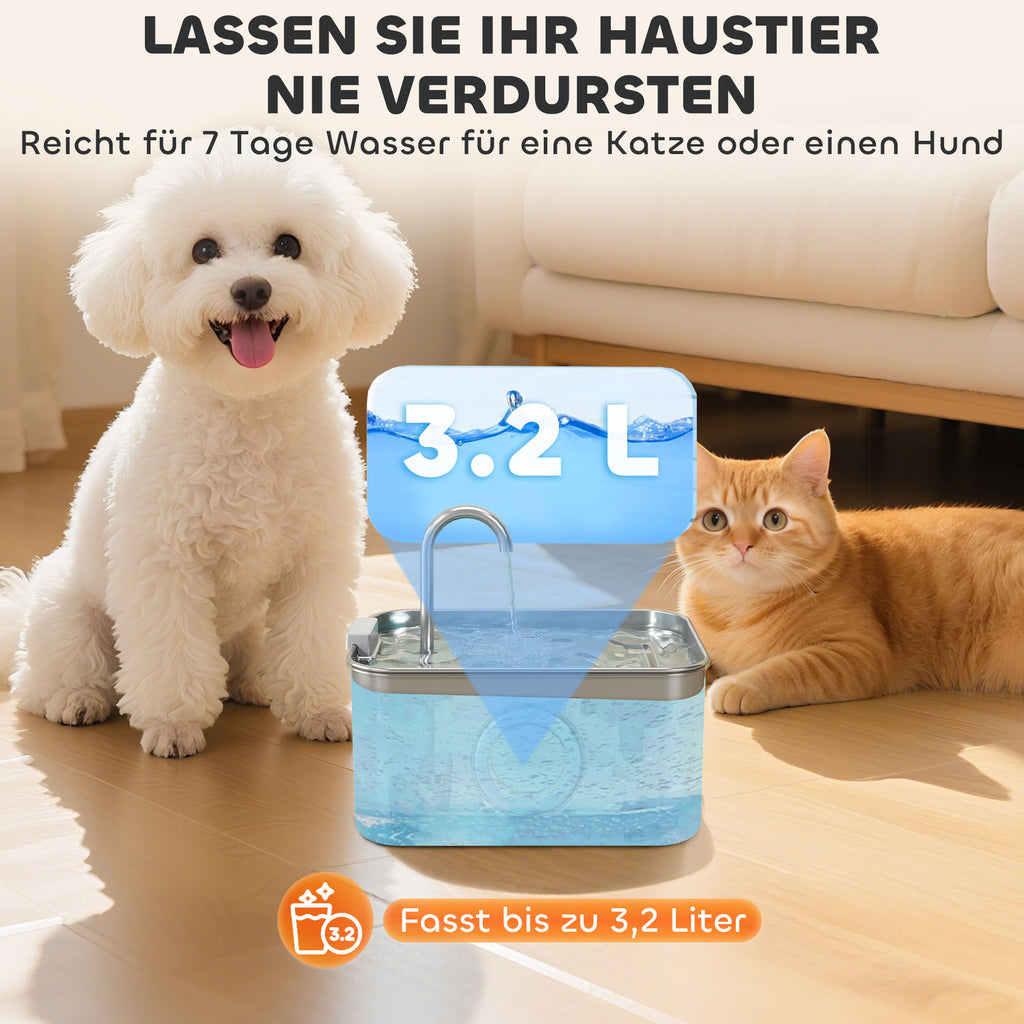 PawHut Katzenbrunnen 3,2L Trinkbrunnen für Katzen mit leiser Pumpe Aktivkohlefilter
