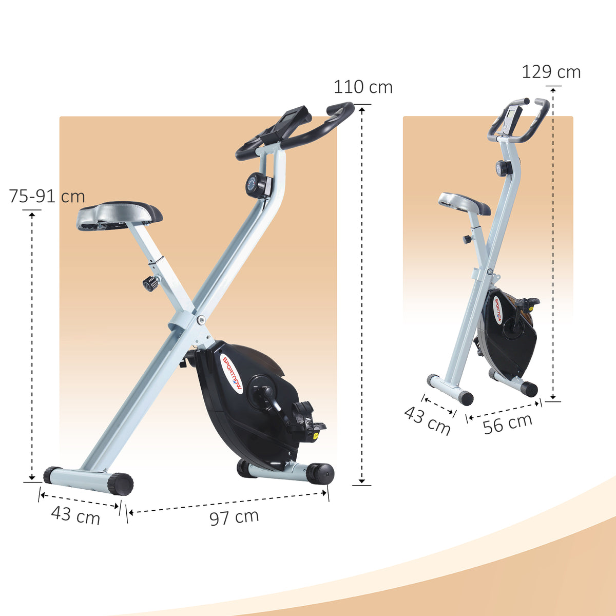 SPORTNOW Faltbares Heimtrainer-Fahrrad, leise mit 8-stufiger magnetischer Widerstand, verstellbarem Sitz, LCD-Bildschirm, weiß