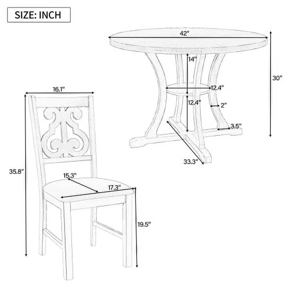 Harper & Bright Designs 5 Pieces Wooden Round Dining Table and Chair Set with Special - Shaped Legs and an Exquisitely Designed Hollow Chair Back for Dining Room