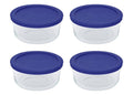 Pyrex Storage 4-Cup Round Dish, Clear with Cadet Blue Plastic Lids, Pack of 4 Containers