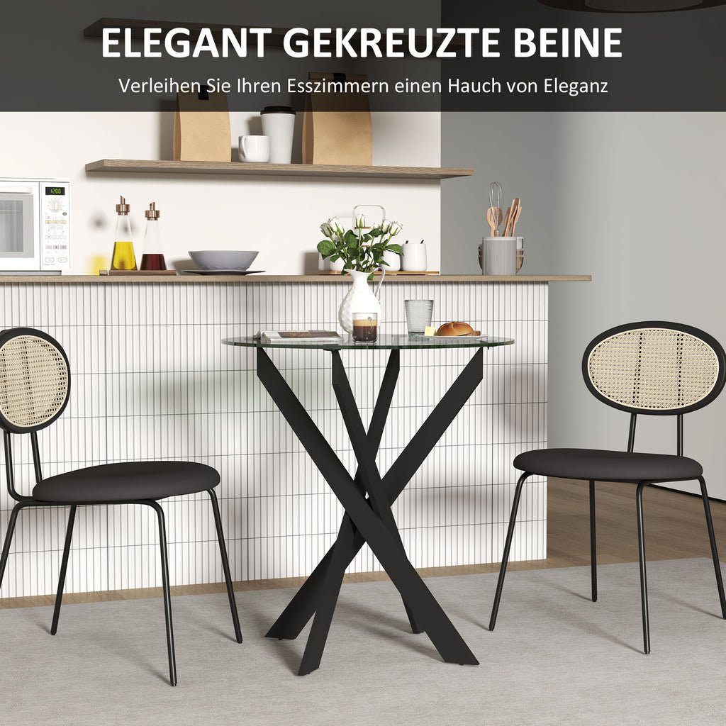HOMCOM Moderner Glas-Esstisch, 70 cm Durchmesser, Küchentisch mit gehärteter Glasplatte und Metallbeinen, für 4 Personen