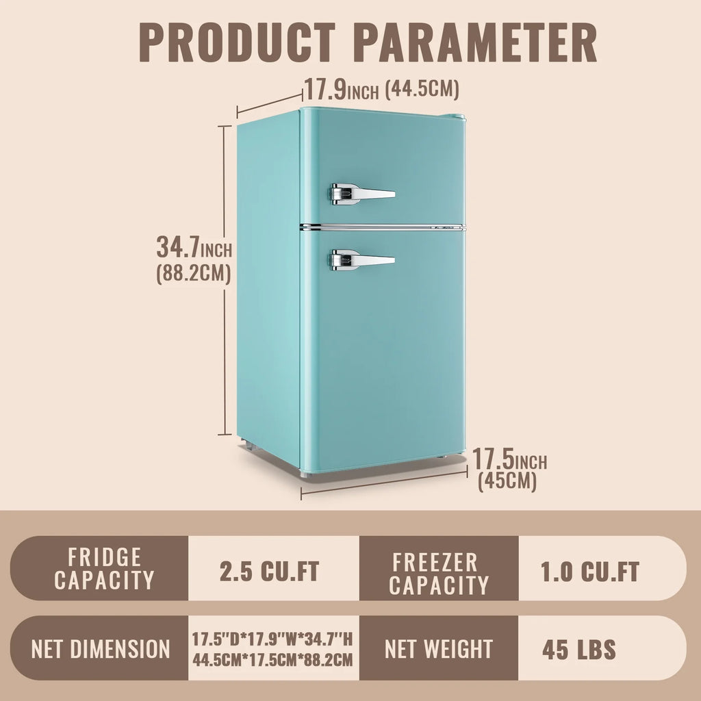 WANAI 3.5 Cu.ft Fridge with Freezer 2 Door Compact Refrigerator Adjustable Thermostat Silver New