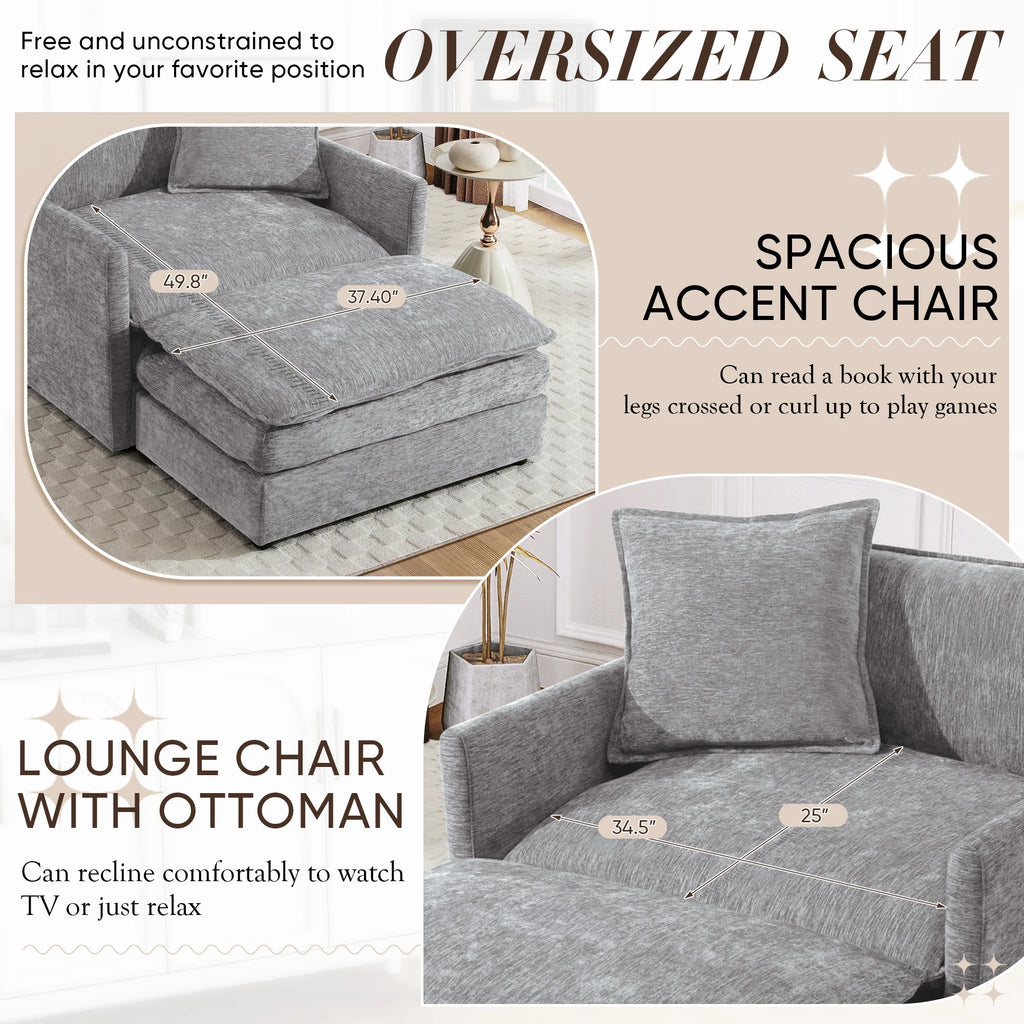 Muumblus Oversized Lounge Chair with Ottoman, Cloud Accent Armchair for Living Room, Beige Chenille