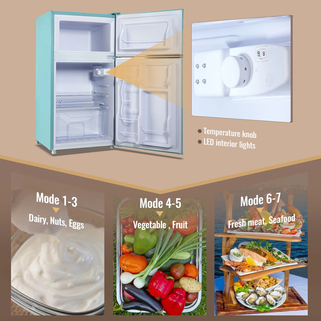 WANAI 3.5 Cu.ft Fridge with Freezer 2 Door Compact Refrigerator Adjustable Thermostat Silver New