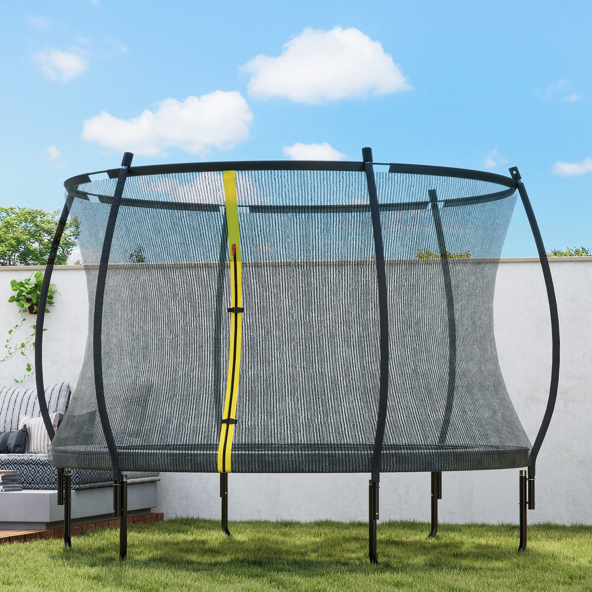 SPORTNOW Gartentrampolin Outdoor-Trampolin Sicherheitsnetz 54 Hochspannungsfedern Ø 305 x 240 cm Schwarz