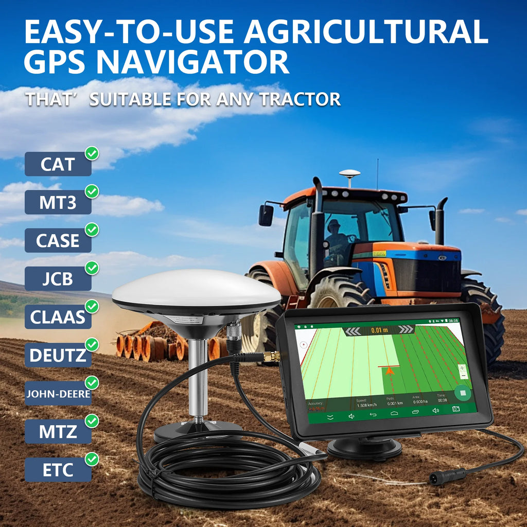7 in Agricultural Tractor GPS Guidance System High Precision Farming GPS Strong Anti - Interference GNSS Antenna, Suitable for Plowing Sowing Farmland and Weeding Automatic Positioning GPS Navigator