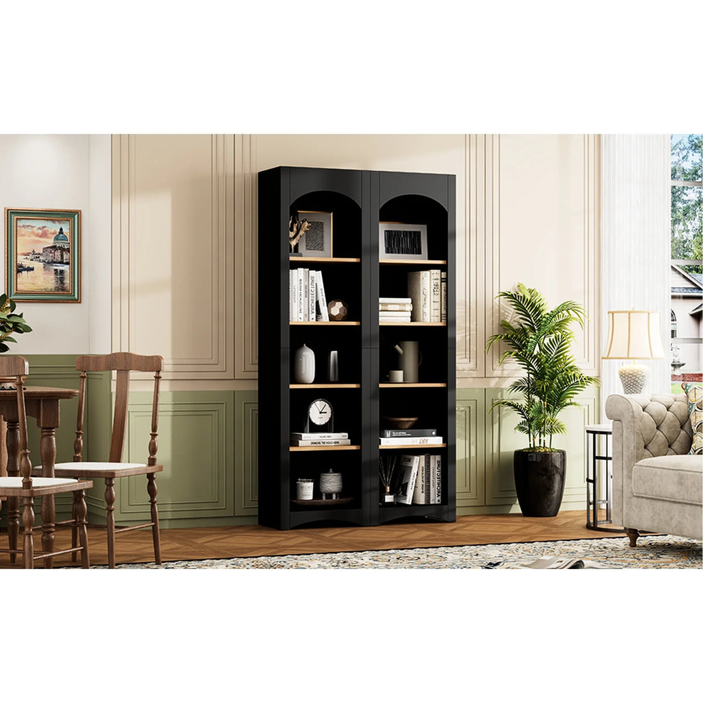 72"h Pantry Pair, 2, Adjustable Shelves, , Black Finish 2 Bookcase, Cabinet with Vintage Style