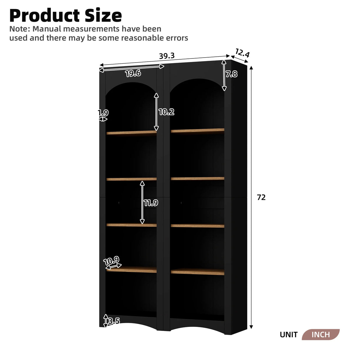 72"h Pantry Pair, 2, Adjustable Shelves, , Black Finish 2 Bookcase, Cabinet with Vintage Style