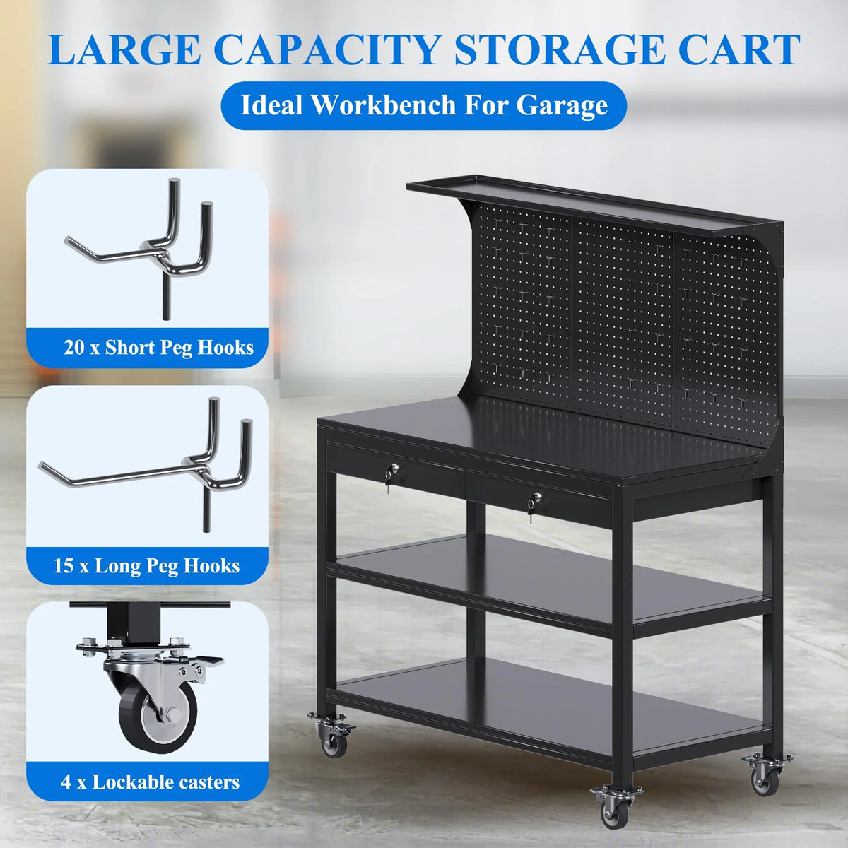 Aobabo Metal Storage Cabinet with Lock, Garage Storage Cabinet with Wheels, 72in Steel Storage Cabinet for Garage Home Storage, Black Required - Assembly