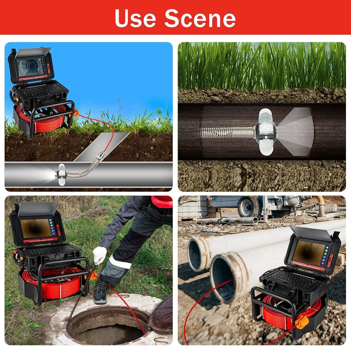 Aoile Sewer Camera with Locator, 10.1" Drain Camera with 30m/100ft Cable, Pipe Camera W/12 Adjustable Leds & DVR, Waterproof IP68, Black