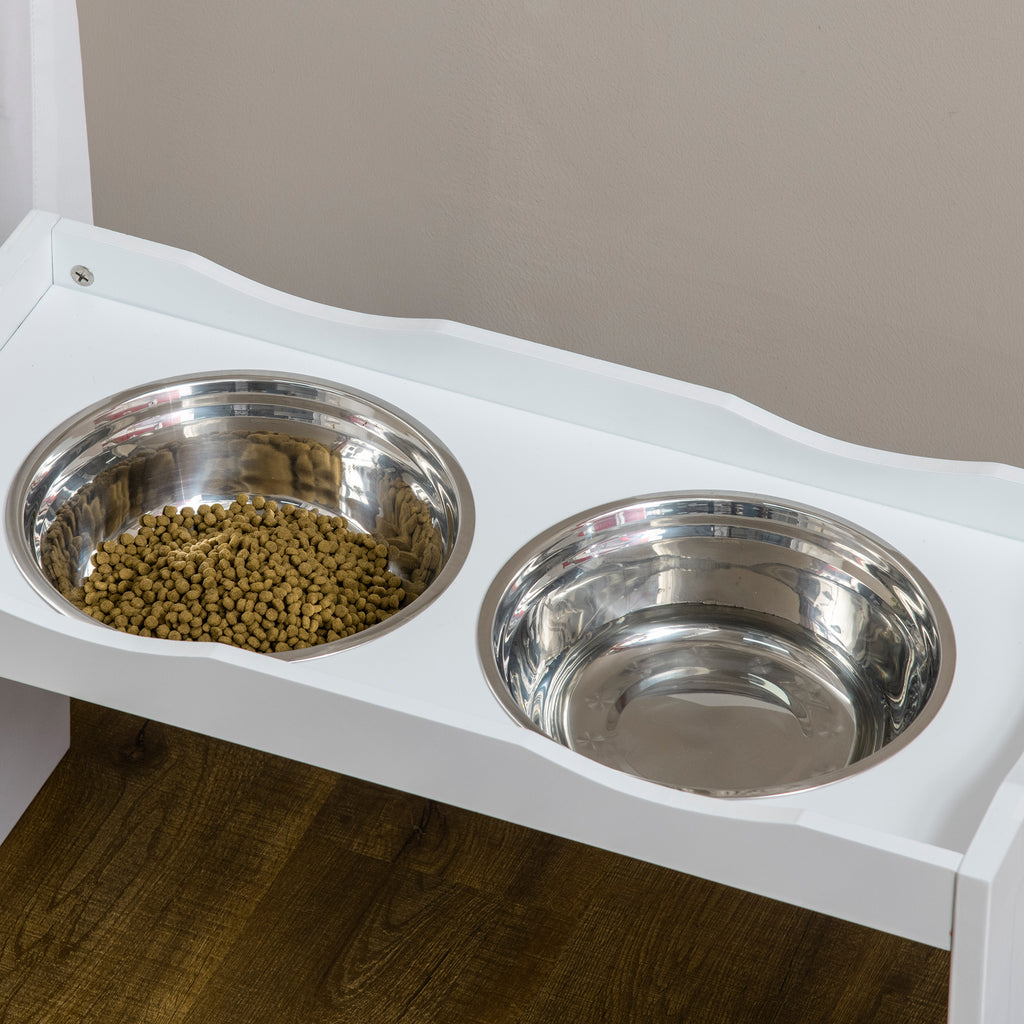 PawHut Futterstation, Napfständer, 2 Fressnäpfe je 2 Liter, Edelstahl, für große Hunde, weiß, 63 x 30 x 24cm