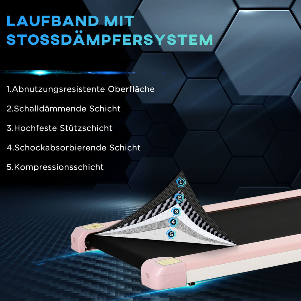 HOMCOM Laufband Klappbar elektrisch 400 W 1-12 km/h 1,5HP LCD-Display Handyhalterung geeignet für Home Gym Indoor Fitness Rosa 134 x 60 x 118 cm