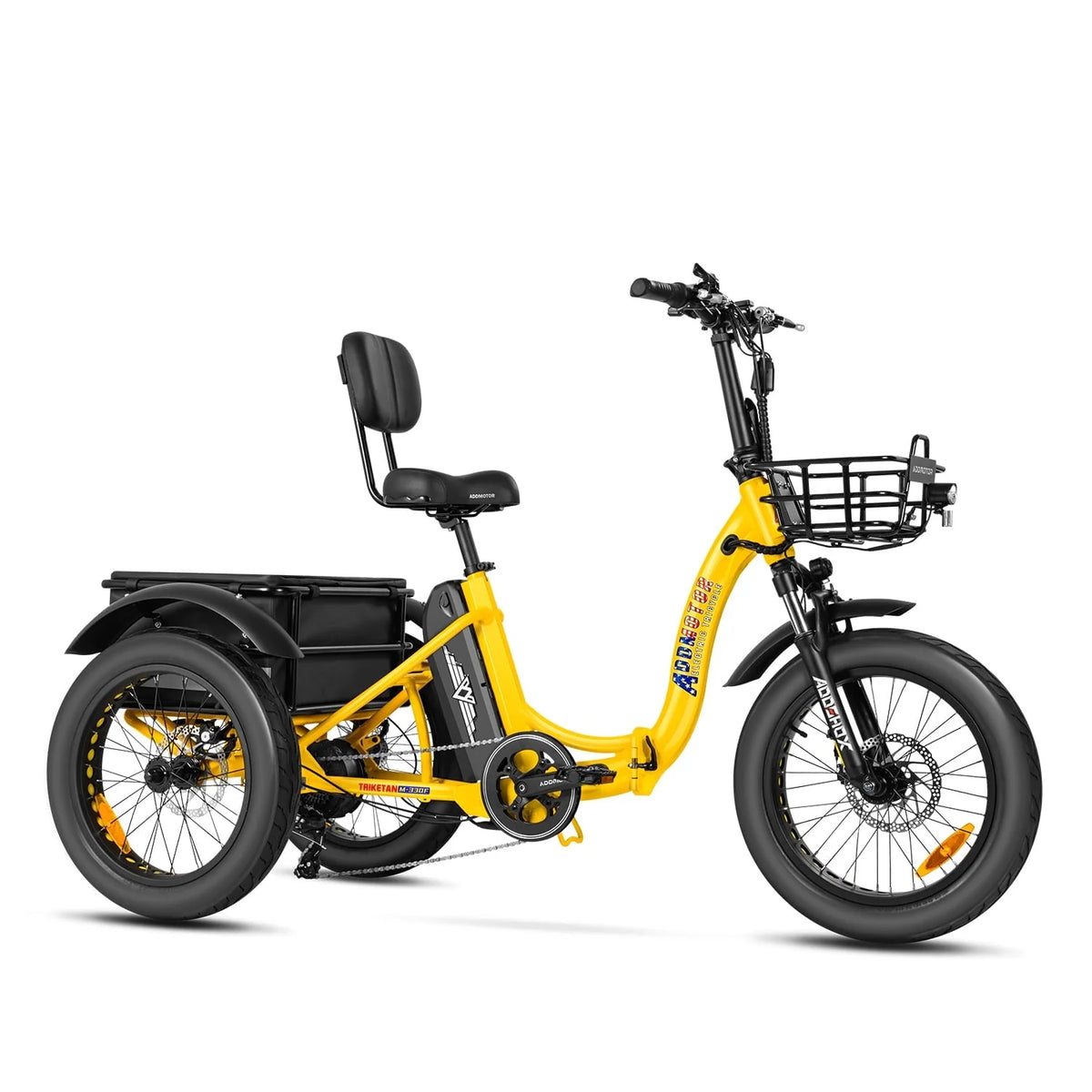 Addmotor Electric Trike, 750W Foldable Electric Tricycle, Folding Electric Trike for Adults, 48V 20ah Removable Battery, 20" Fat Tire Electric Trikes with Rear Speed Differential, M - 330F Yellow