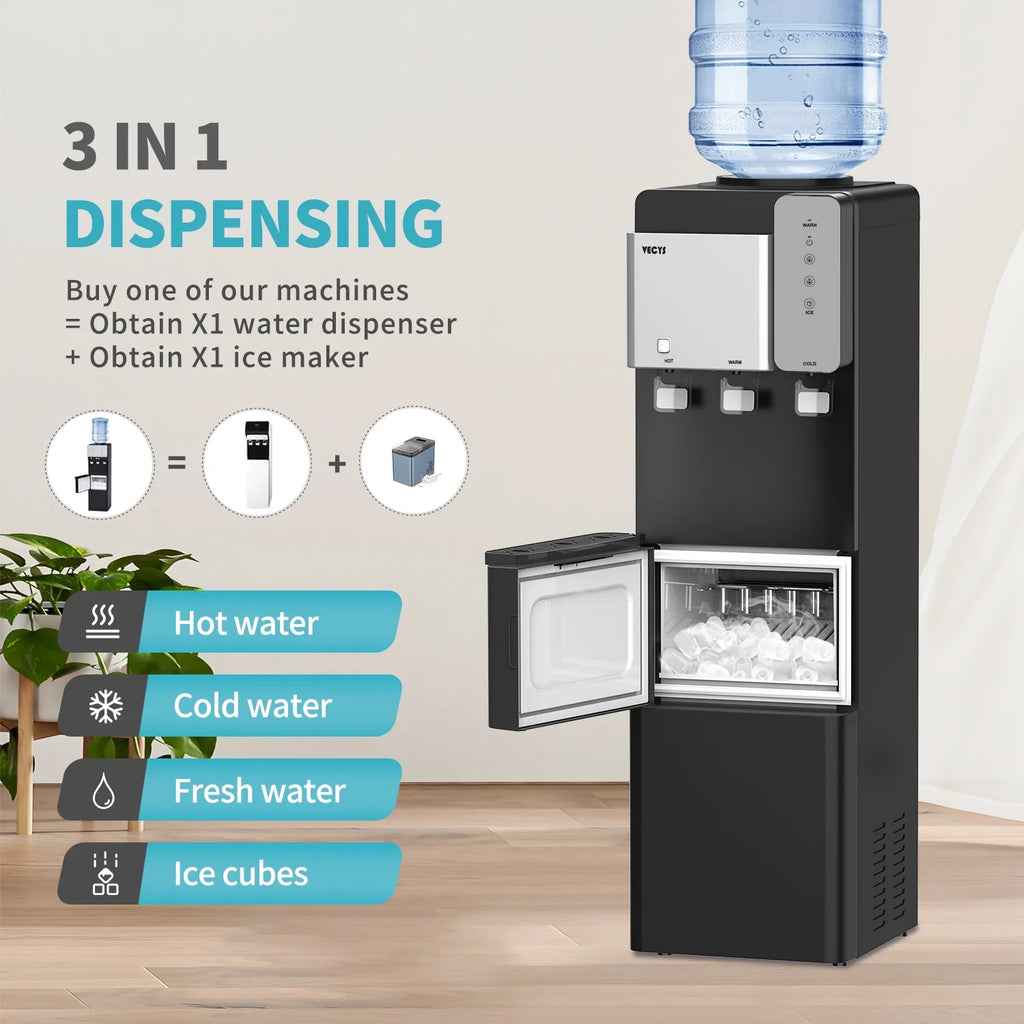VECYS Ice Maker Water Dispenser, 27 lb Daily Ice & Child Lock