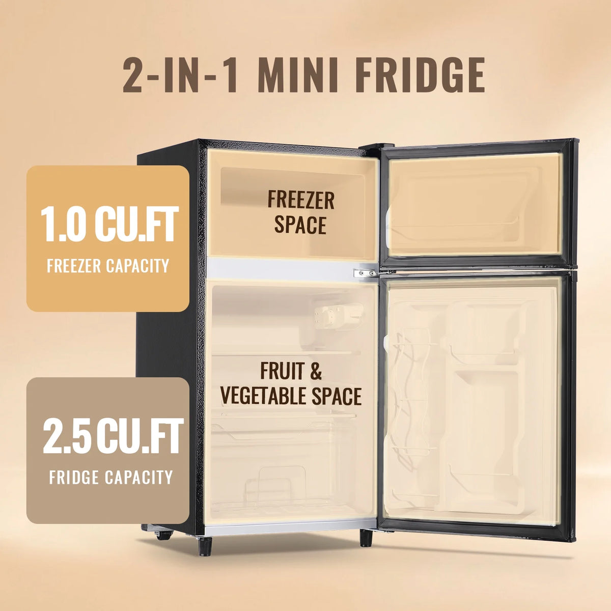 WANAI 3.5 Cu.ft Fridge with Freezer 2 Door Compact Refrigerator Adjustable Thermostat Silver New