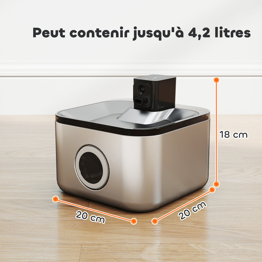 PawHut Automatischer Edelstahl-Katzenbrunnen 4,2L, leise, Katzenwasserspender 3 Filter und USB-Ladegerät, silber