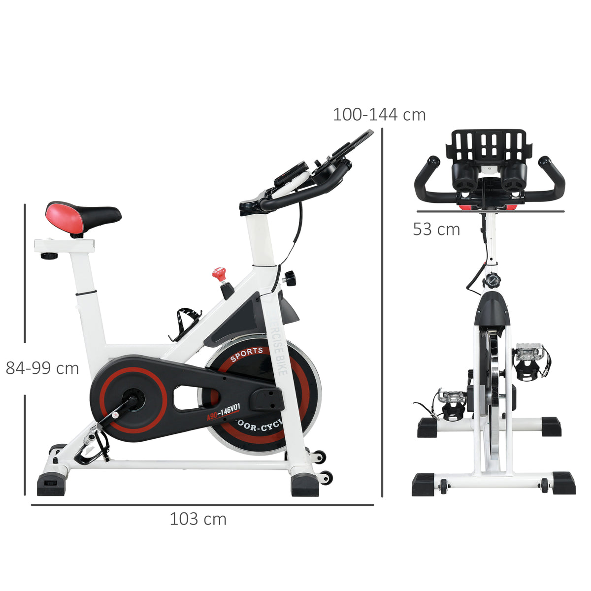 HOMCOM Ergometer, einstellbarer Widerstand, bis 120kg, Stahl, L103xB53xH100-114cm, Weiß/Schwarz