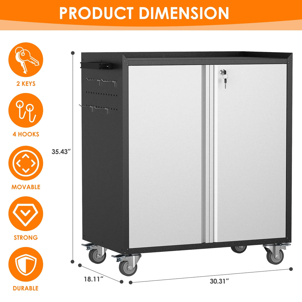 Aobabo Metal Storage Cabinet with Lock, Garage Storage Cabinet with Wheels, 72in Steel Storage Cabinet for Garage Home Storage, Black Required - Assembly