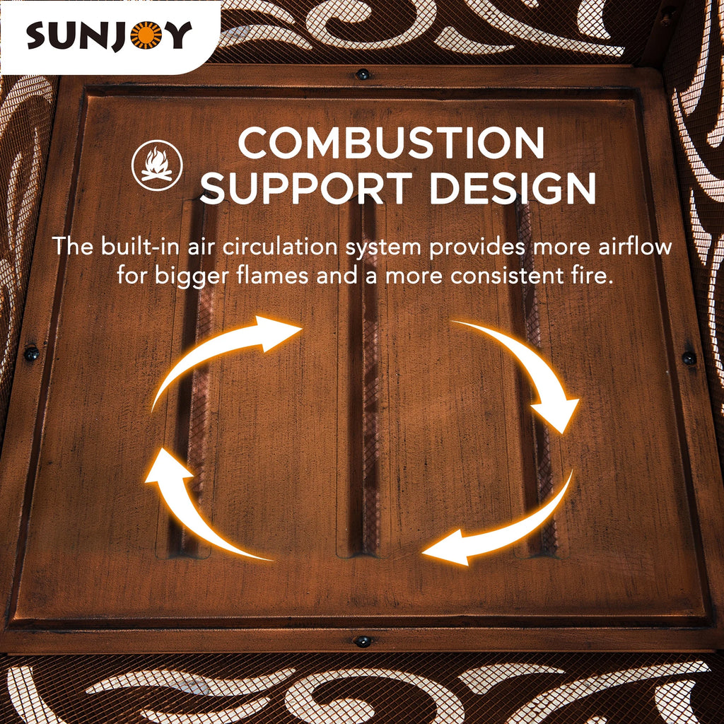 Sunjoy 26 in Fire Pit for Outside, Outdoor Wood Burning Firepit with Steel Mesh Spark Screen and Fire Poker, Large Bonfire for Patio and Backyard