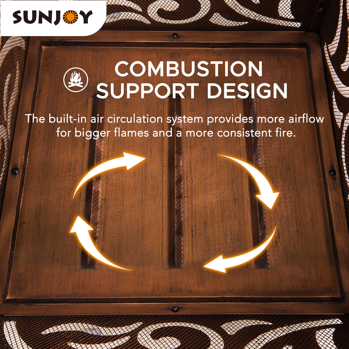 Sunjoy 26 in Fire Pit for Outside, Outdoor Wood Burning Firepit with Steel Mesh Spark Screen and Fire Poker, Large Bonfire for Patio and Backyard