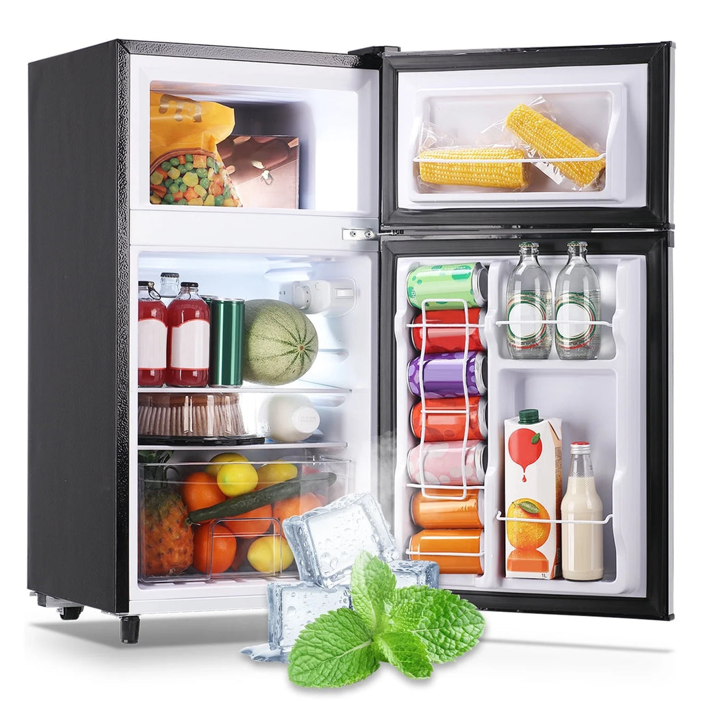 WANAI 3.5 Cu.ft Fridge with Freezer 2 Door Compact Refrigerator Adjustable Thermostat Silver New