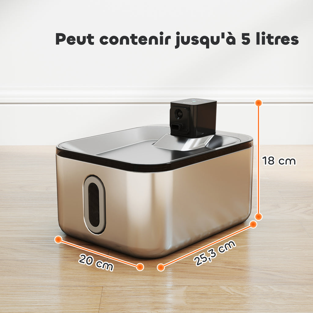 PawHut Automatischer Katzentrinkbrunnen aus Edelstahl 5L, leise, Wasserdispenser für Katzen mit 3-Stufen-Filter USB-Ladegerät, Silber