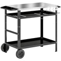 Outsunny Grillwagen 3-Etagen Servierwagen mit Arbeitsfläche Griffe Hülle Räder, BBQ Grilltisch Edelstahl 100x52x80cm Schwarz