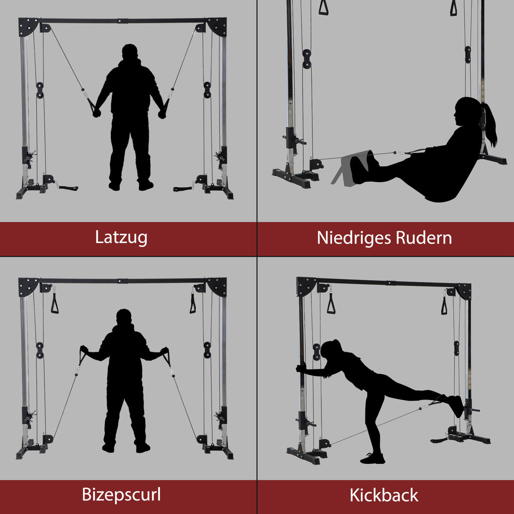 SPORTNOW Crossover-Fitnessgestell, Kabelzugsystem, für 1 oder 2 Personen, Stahl, Kunststoff, Schwarz