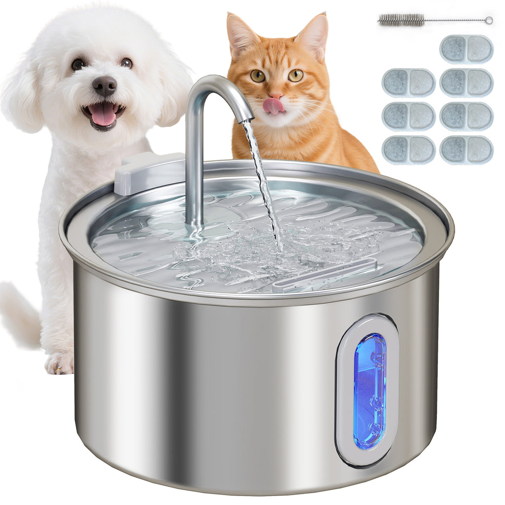 PawHut Katzenbrunnen 2,5L Trinkbrunnen für Katzen mit leiser Pumpe LED Aktivkohlefilter 19,4 x 19,4 x 18,7 cm