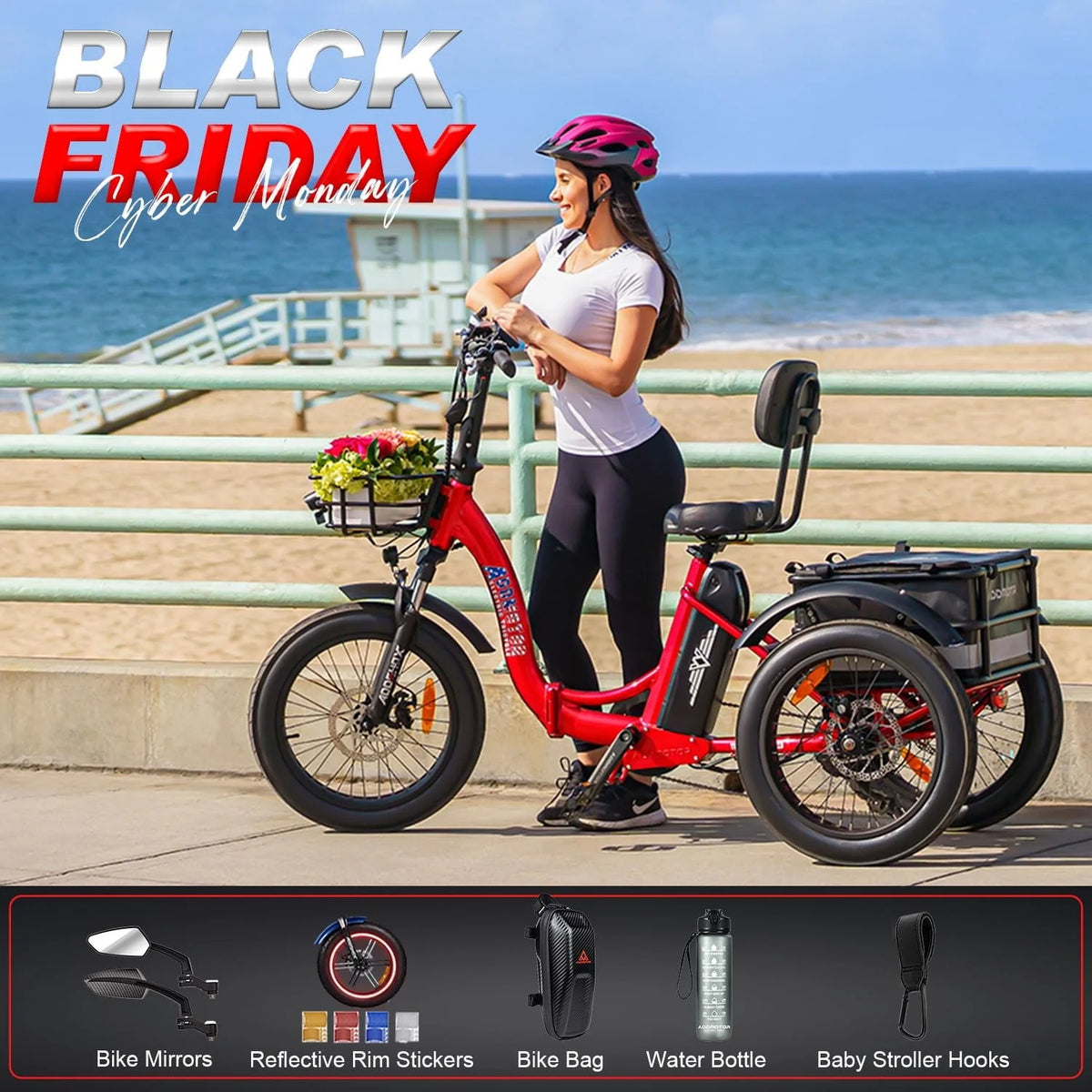 Addmotor Electric Trike, 750W Foldable Electric Tricycle, Folding Electric Trike for Adults, 48V 20ah Removable Battery, 20" Fat Tire Electric Trikes with Rear Speed Differential, M - 330F Yellow