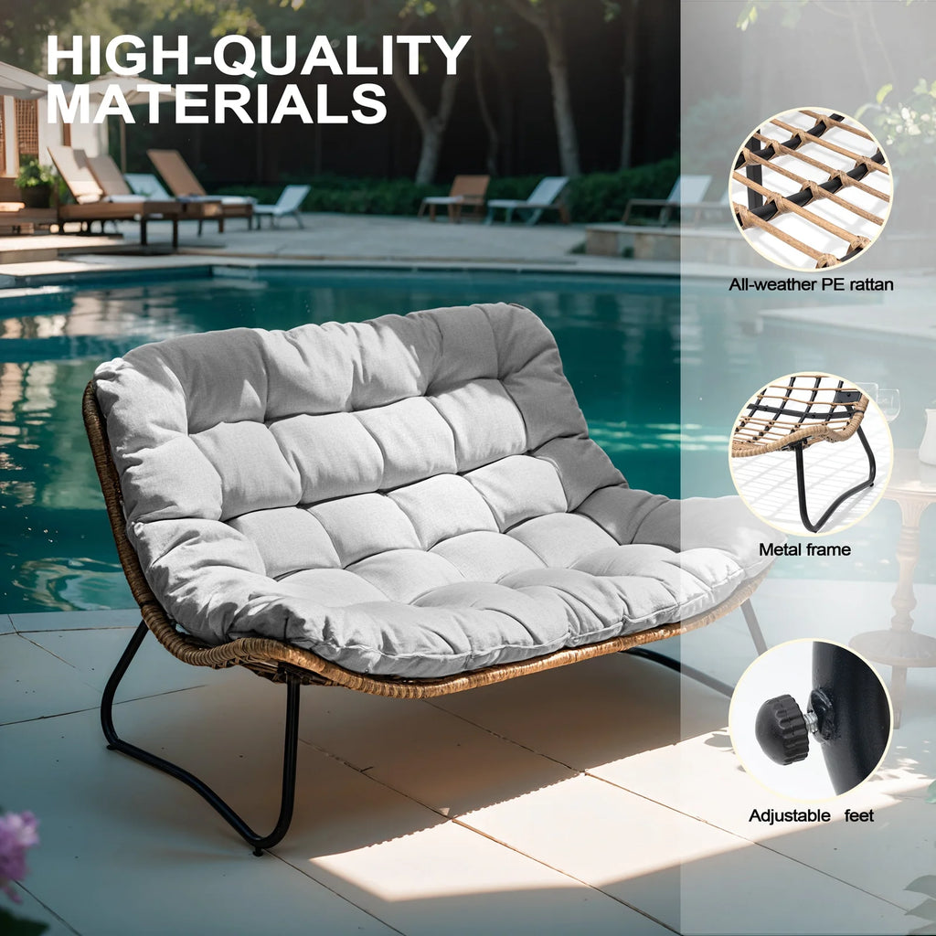 Crestlive Products Patio Loveseat, All - Weather Rattan Large Furniture with Soft Cushions, Outdoor Loveseat for Balcony, Poolside, Backyard (Beige)