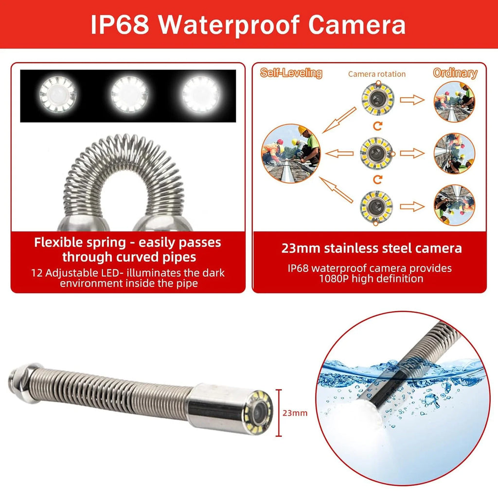 Aoile Sewer Camera with Locator, 10.1" Drain Camera with 30m/100ft Cable, Pipe Camera W/12 Adjustable Leds & DVR, Waterproof IP68, Black