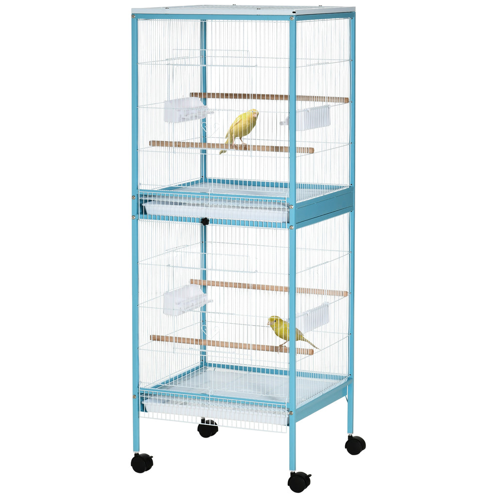 PawHut Vogelkäfig 2 in 1 Voliere für Drinnen mit 4 Rädern und herausnehmbaren Schubladen, 51,5x50x140 cm