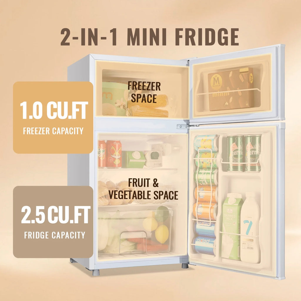 WANAI 3.5 Cu.ft Fridge with Freezer 2 Door Compact Refrigerator Adjustable Thermostat Silver New