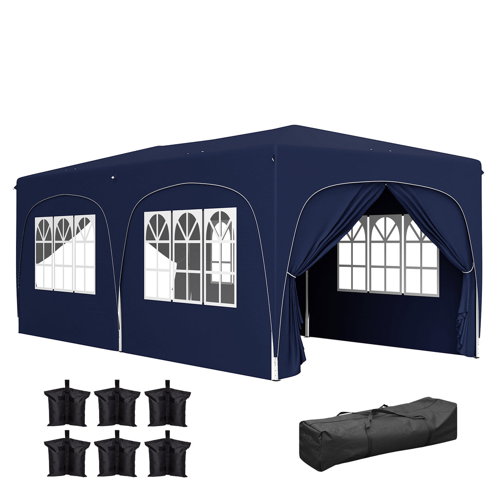 Outsunny 3 x 6 m Pop-up Pavillon mit Seitenwänden, UPF50+ höhenverstellbares Gartenzelt mit Tragetasche und Sandsäcken