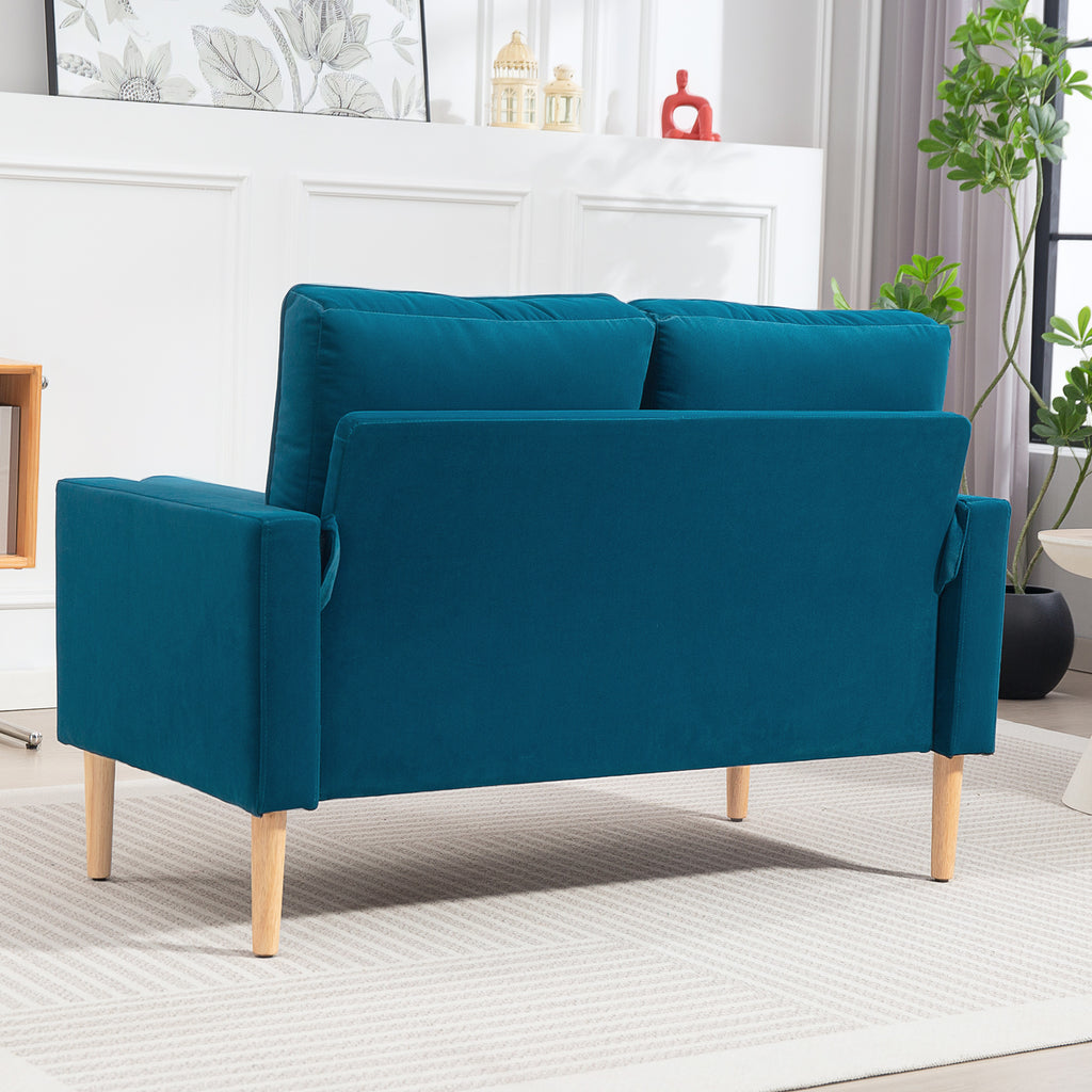 HOMCOM Zweisitzer-Sofa modernes Samtsofa 127 cm mit dickem Polster, 2 Kissen und geknöpfter Sitzfläche, blau
