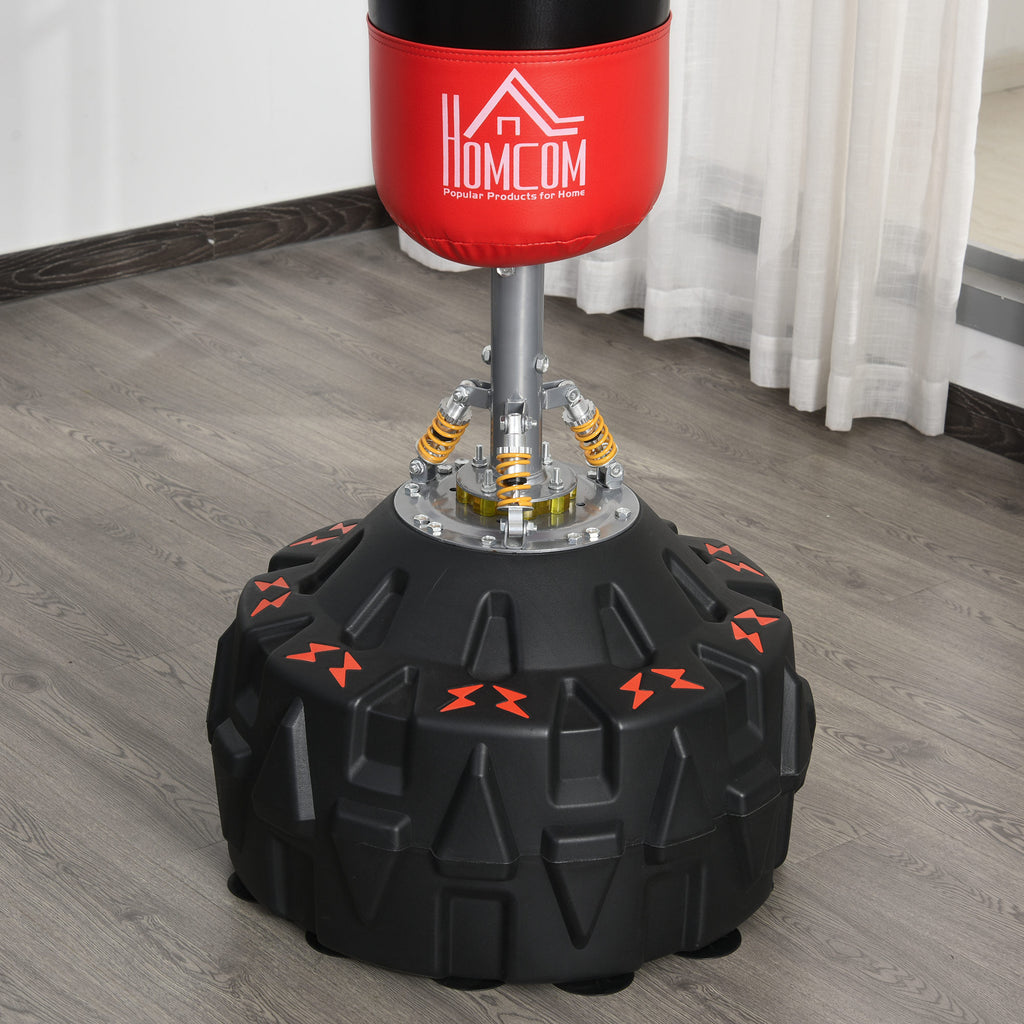 HOMCOM Standboxsack Erwachsene Freistehender Boxtrainingsgerät Boxpartner Boxassistent Training mit Saugfuß Schwarz+Rot 60x60x180 cm