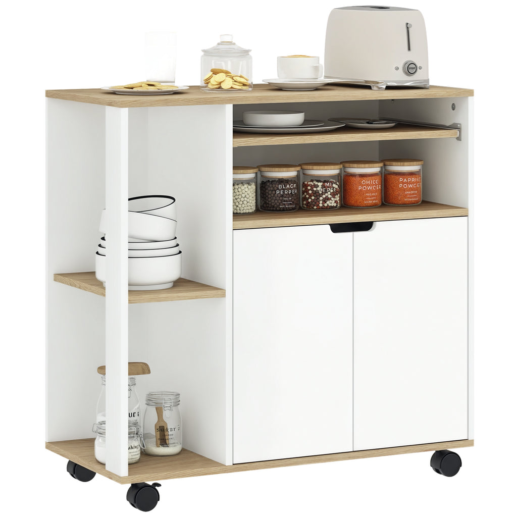 HOMCOM Rollender Küchenwagen mit Stauraum, Schrank, verstellbare Regale, für Küche, Wohnzimmer, Esszimmer, Weiß