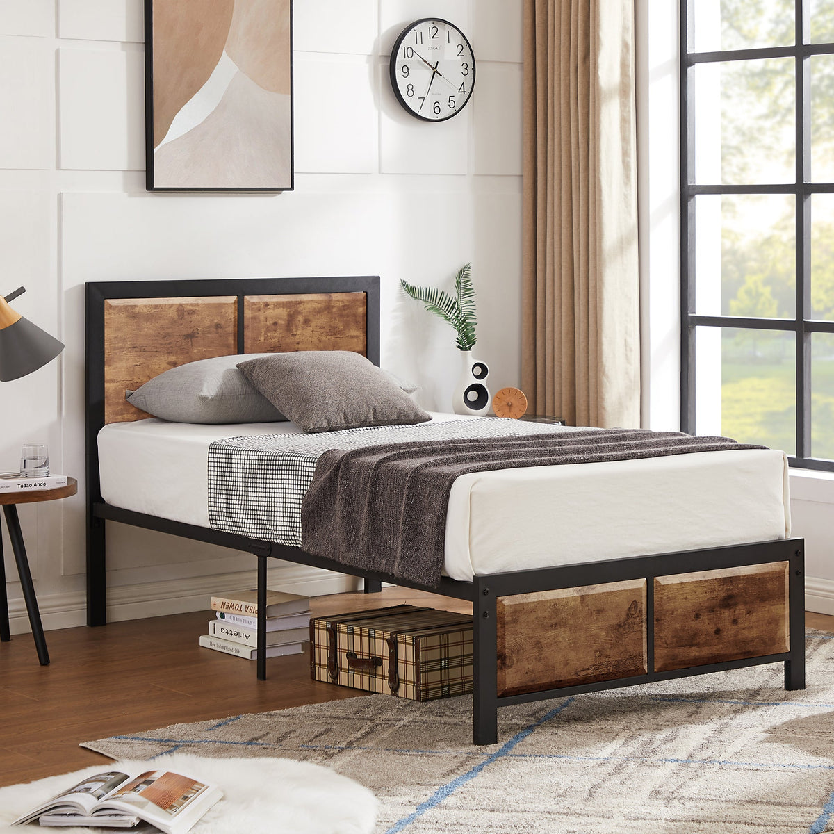 VECELO 3 - Piece Bedroom Set with Twin Size Bed Frame and 1 - Drawer Black Nightstands