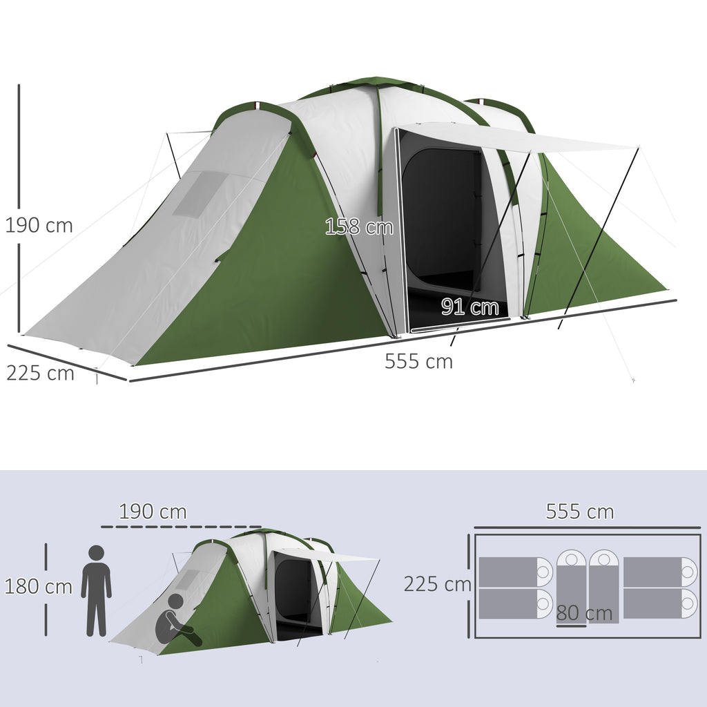 Outsunny Familien-Campingzelt 4-6 Pers. wasserdicht leicht einfach aufzubauen 2 große Türen Maße 5,55L x 2,25B x 1,9H m