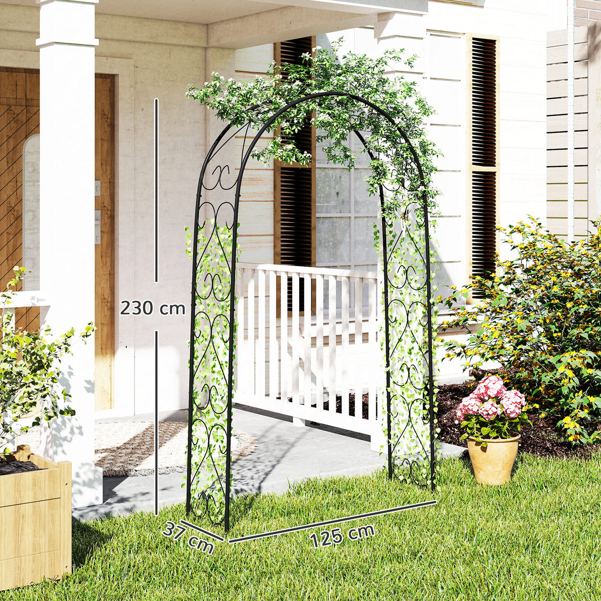 Outsunny Rogenbogen Gartenbogen Torbogen, Vintage Design, 125 x 37 x 230 cm, Schwarz