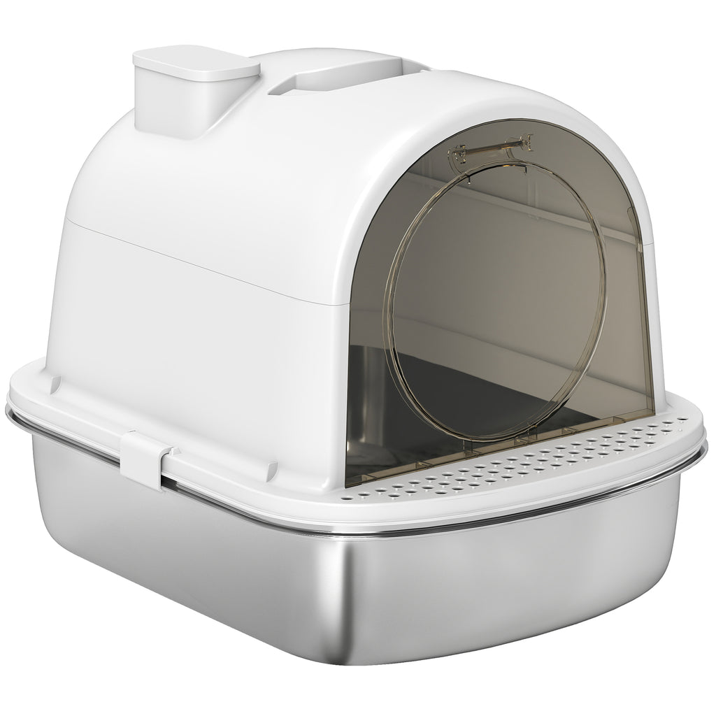 PawHut Katzentoilette geschlossenes Edelstahlkatzentoilette, einfache Reinigung, 52,4 x 41,3 x 39,9 cm, weiß